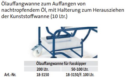 Ölauffangwanne für Fasskipper 50-100 Ltr. - techn. Daten